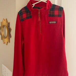 Vineyard Vines 3/4 Zip Pullover - Red and Green Holiday Plaid